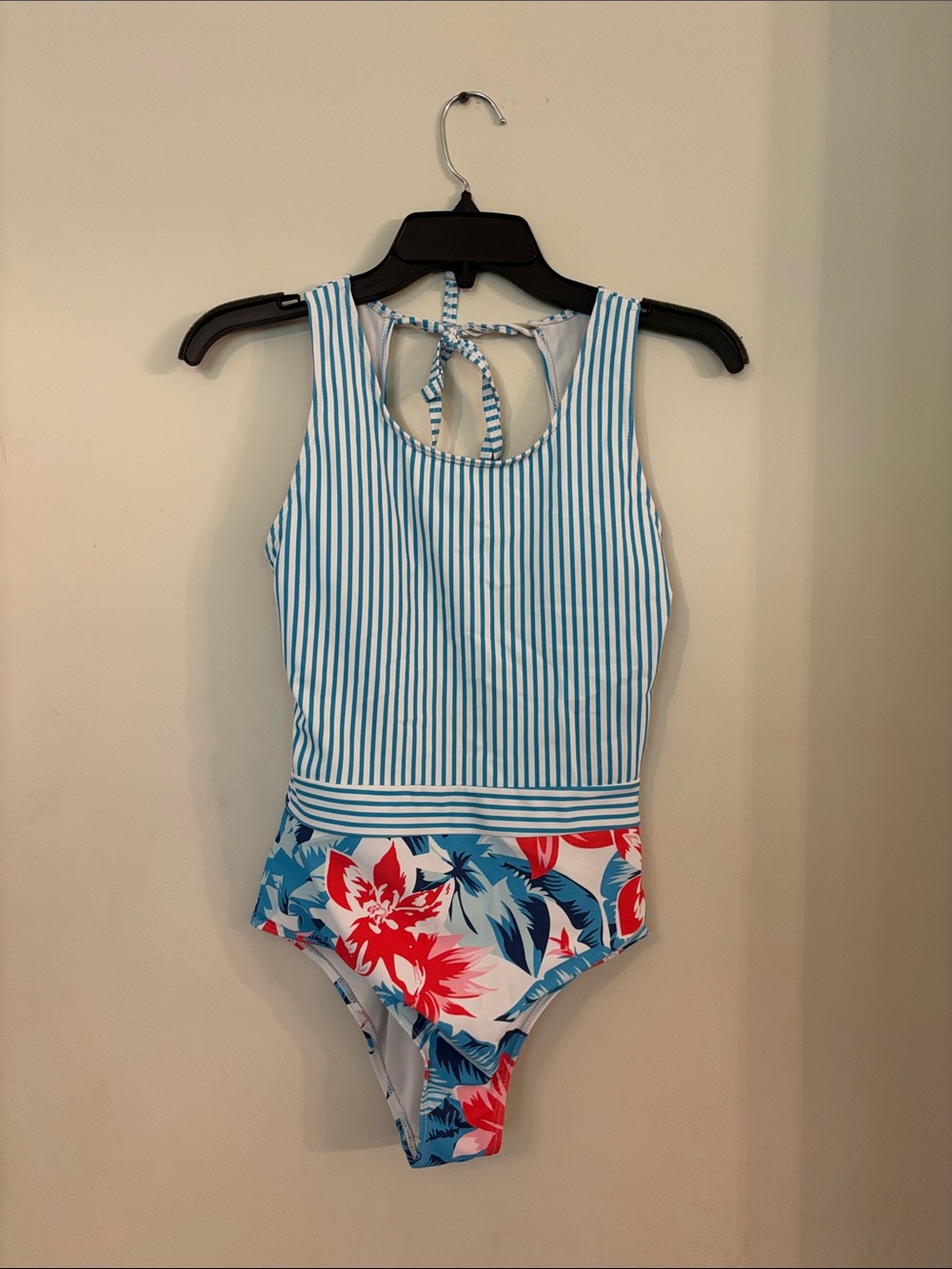 Women’s Blue Striped & Floral One-Piece Swimsuit